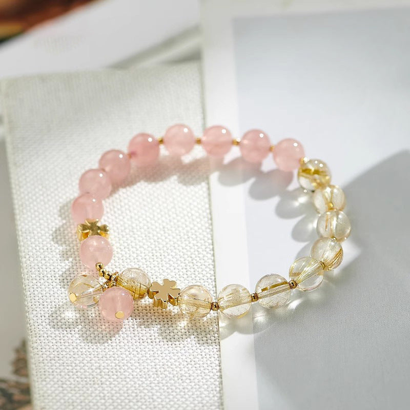 Golden Hair Crystal Bracelet - Sterling Silver Pink Crystal Jewelry for Her Birthday