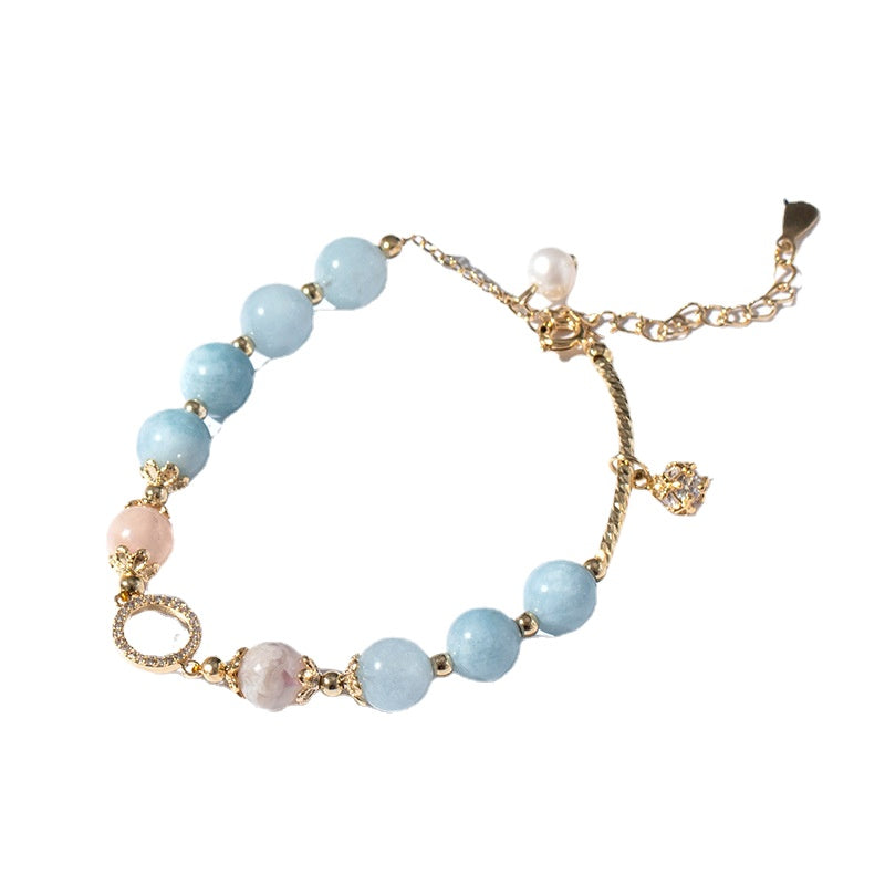 Pink Crystal Aquamarine Sterling Silver Bracelet