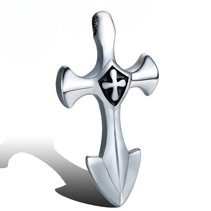 Titanium Steel Double Cross Pendant for Men - Classic European and American Retro Fashion