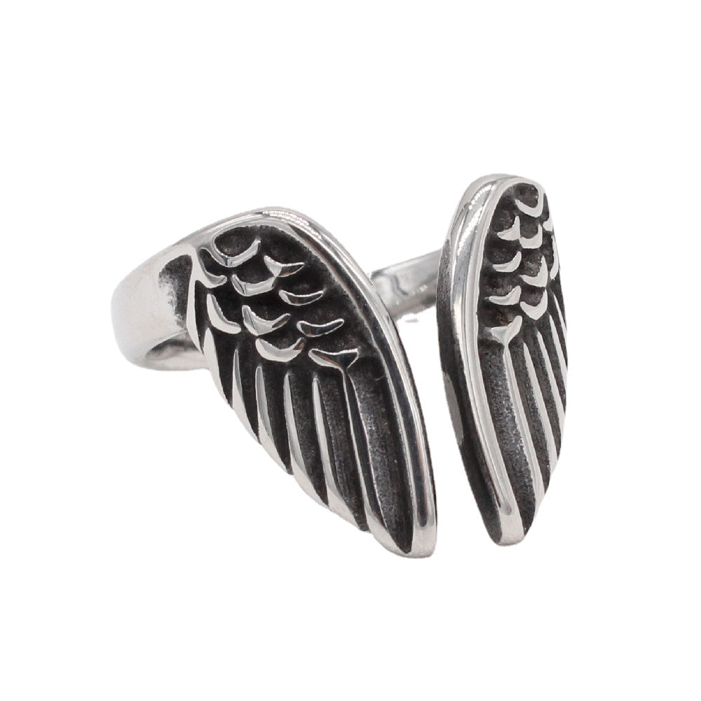 Vintage Angel Wings Men's Titanium Steel Ring with European and American Personality