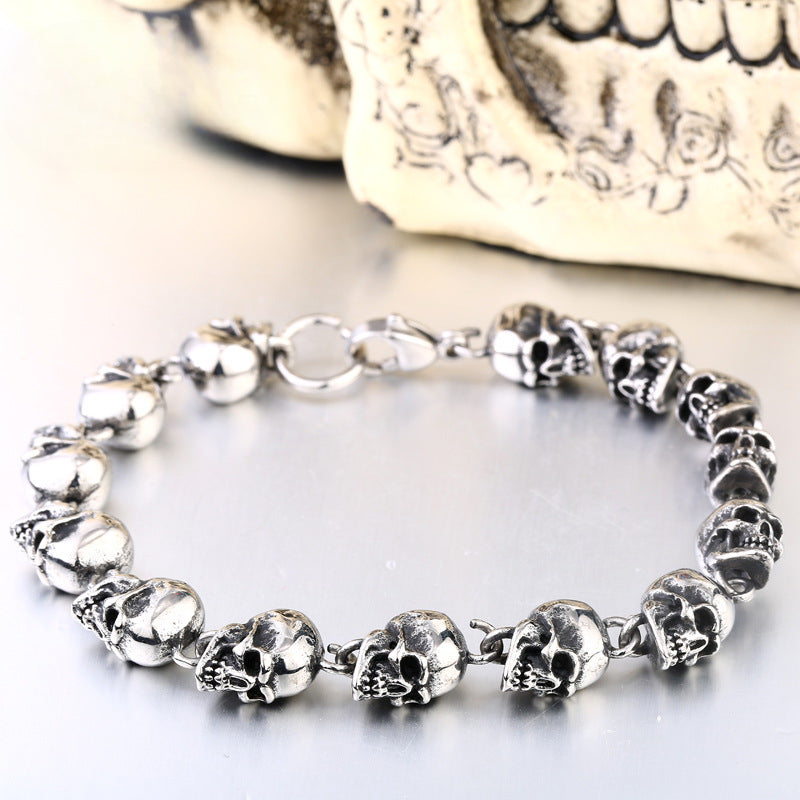 Titanium Steel Skull Bracelet for Men - Retro Punk Chain Jewelry Wholesale