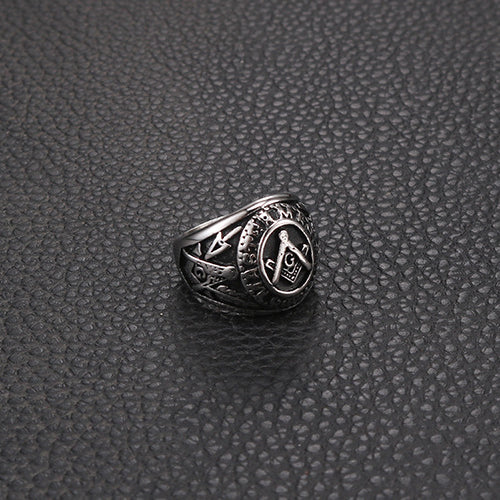 Personalized Retro Freemasonry Titanium Steel Ring for Men - European and American Fashion Jewelry