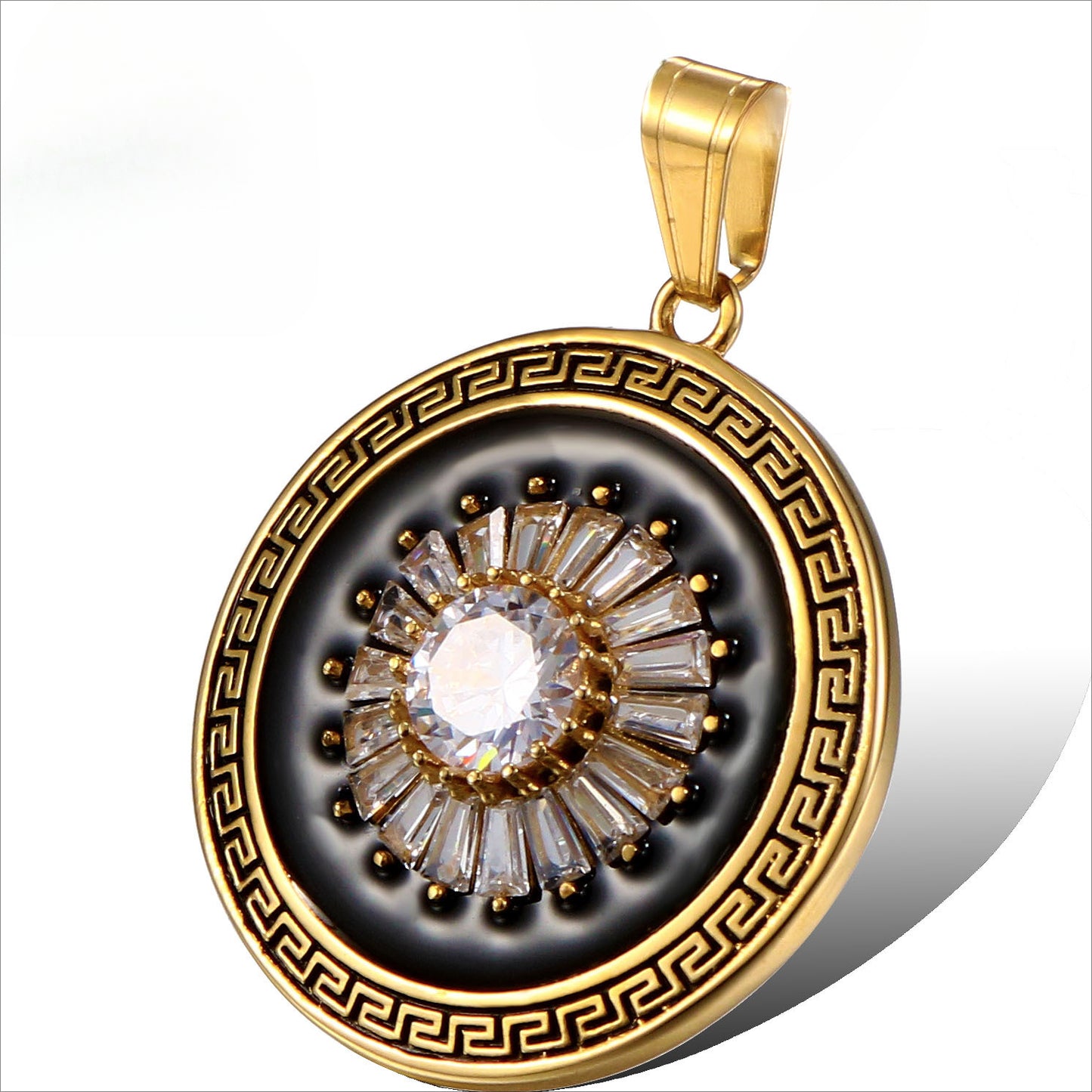 Personalized Retro Titanium Steel Pendant with Zircon-Studded Totem Design for Men