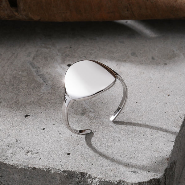 Polished Curved Round Shape Opening Sterling Silver Ring