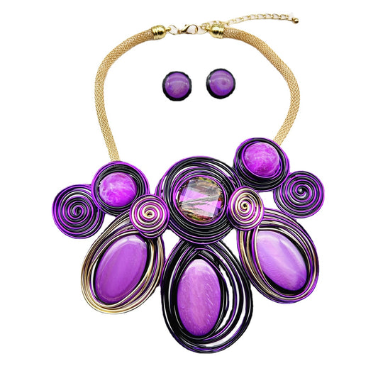 Baroque Flower Resin and Aluminum Wire Handmade Necklace Earrings Set - Savanna Rhythms