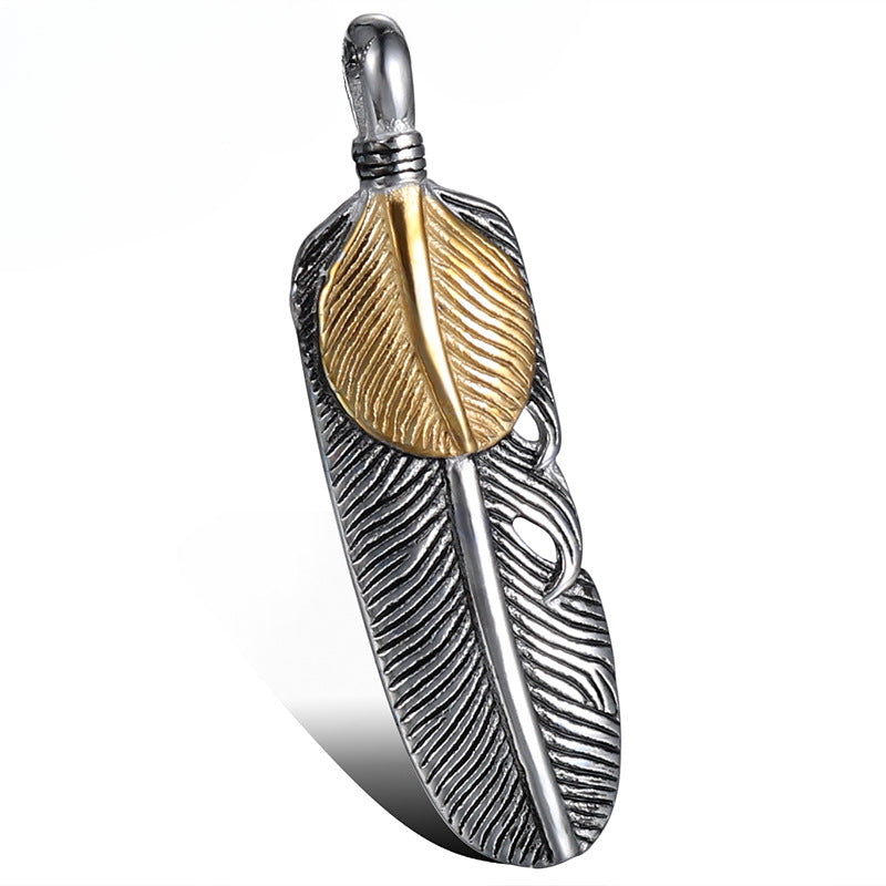 Trendy Titanium Steel Feather Pendant by Planderful - Unisex Japanese-Inspired Jewelry