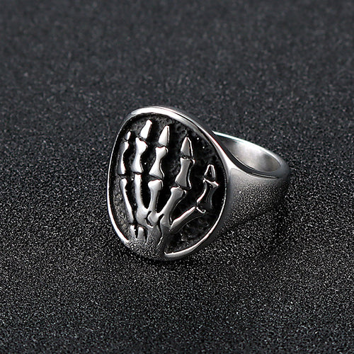 Dominant Religious Totem Skull Hand Stainless Steel Ring - Personalized Retro Punk Jewelry for Men