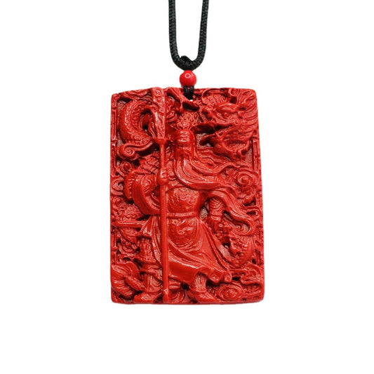 Guan Yu and Dragon Sterling Silver Cinnabar Pendant by Planderful