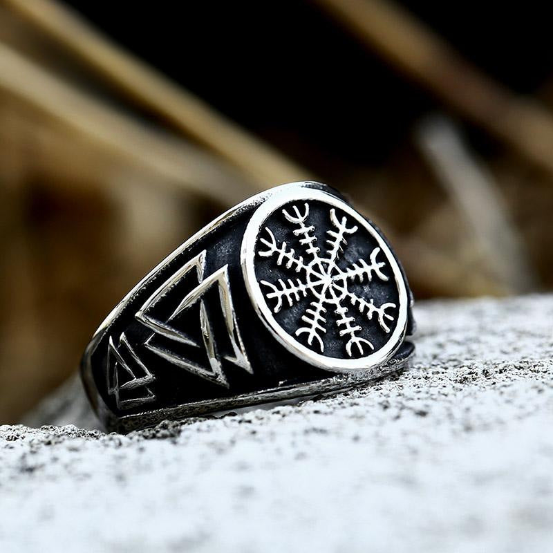 Vintage Nordic Odin Triangular Titanium Steel Ring for Men - Stainless Steel Letter Design