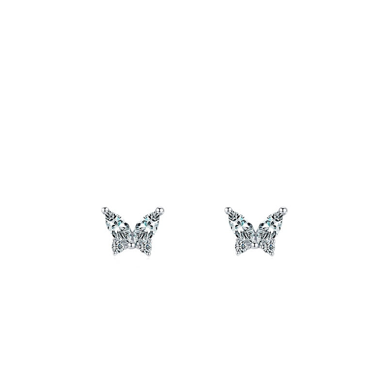 Silver Butterfly Sterling Silver Earrings with Zircon Gem