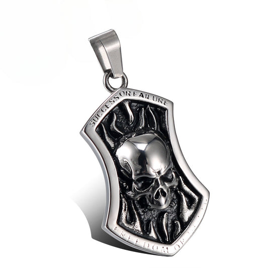 Punk Flame Skull Pendant in Titanium Steel for Men - European and American Religious Totem Design