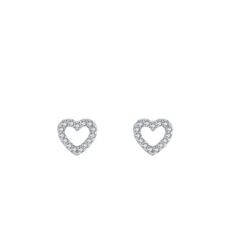 Heart-shaped Sterling Silver Earrings with Zircon Gem