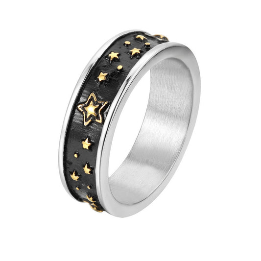 New Starry Sky Personality Vintage Titanium Steel Ring for Men