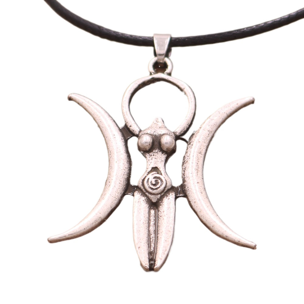 Mystical Moon Goddess Fertility Necklace - Vintage Silver Pendant for Men