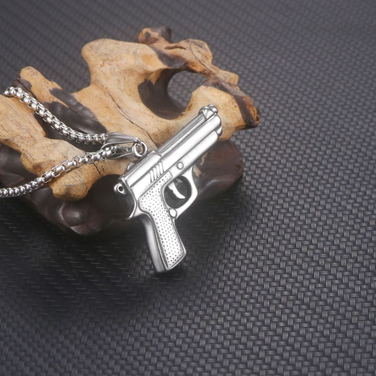 Bold Titanium Steel Pistol Pendant for Men - Personalized Retro Jewelry