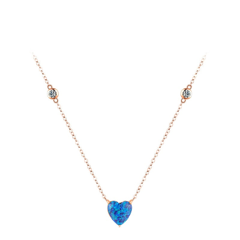 Elegant Opal Heart Necklace in Sterling Silver