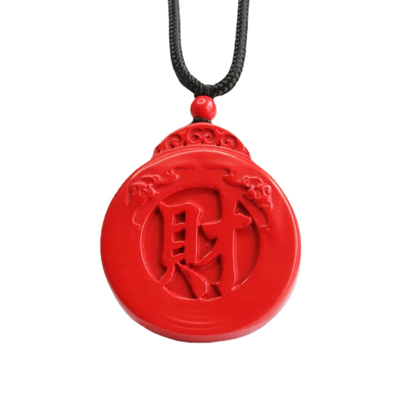 Red Sand Wealth and Protection Pendant - Sterling Silver with Cinnabar Stone