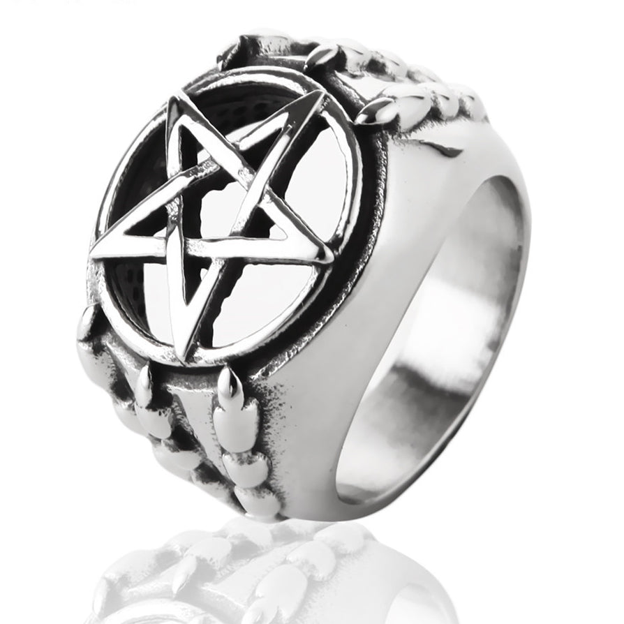 Retro Five Pointed Star Titanium Steel Ring for Men