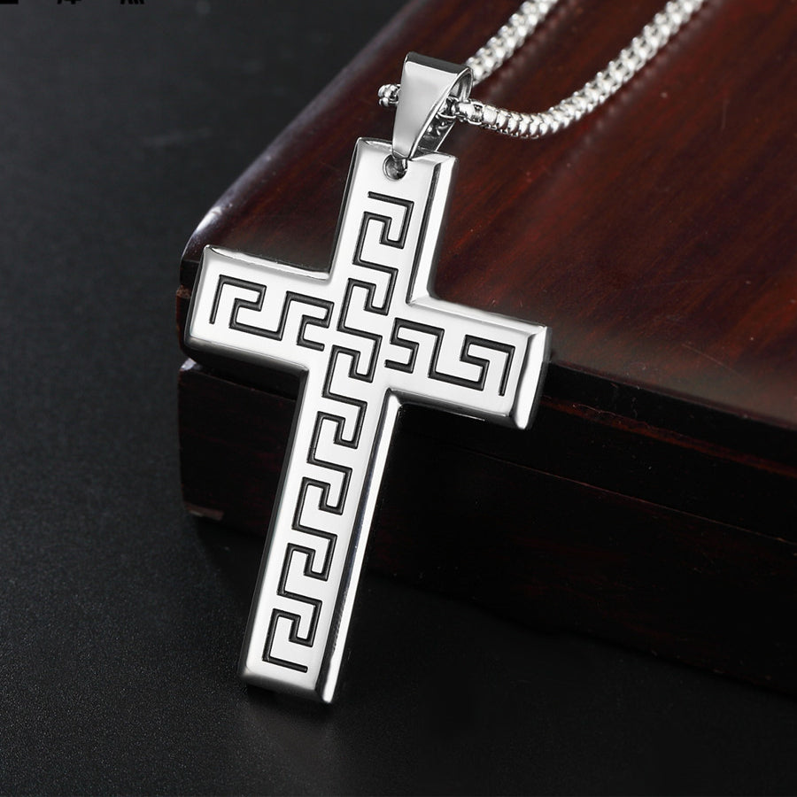 Great Wall Pattern Latin Cross Titanium Steel Necklace for Men