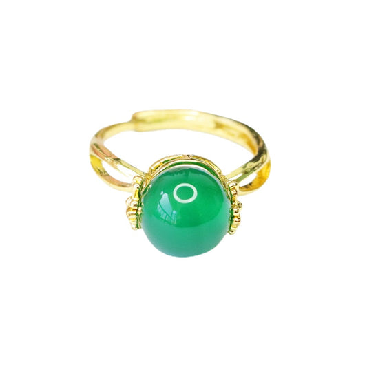 Adjustable Sterling Silver Ring with Red Agate and Green Chalcedony Gemstones