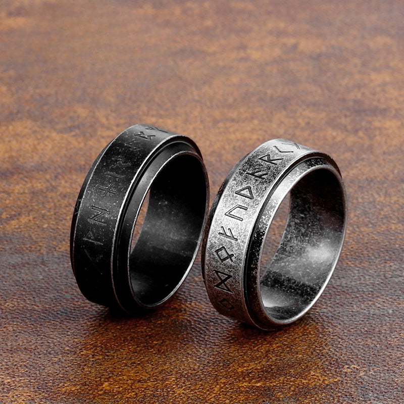 Nordic-Inspired Titanium Steel Viking Letter Ring for Men – Wholesale Cross-Border Foreign Trade