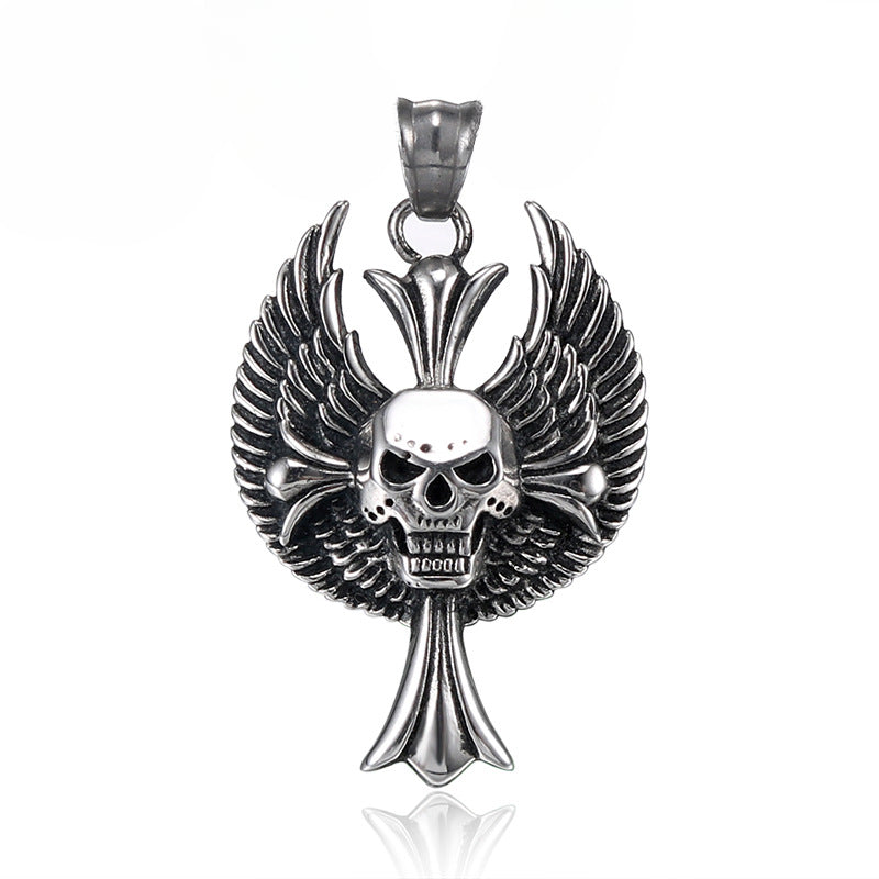 Titanium Steel Winged Skull Pendant for Men - Bold European and American Design