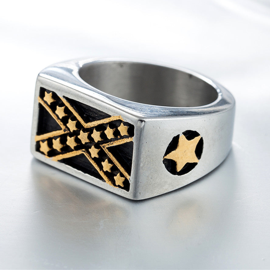 Personality Vintage Pentagram Cross Titanium Steel Ring for Men