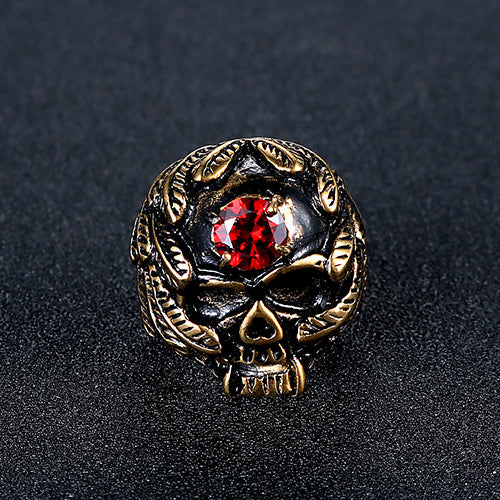 Trendy Retro Punk Skull Ring for Men - Zircon-Encrusted Titanium Steel Wholesale