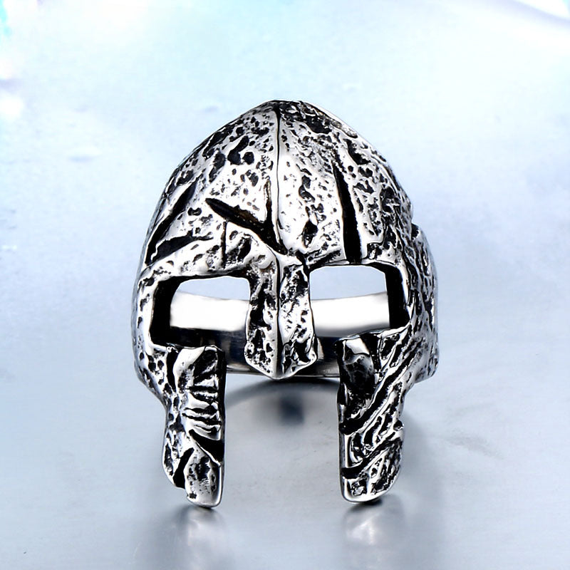 Engraved Titanium Steel Spartan Warrior Mask Ring for Men - Vintage Inspired Jewelry