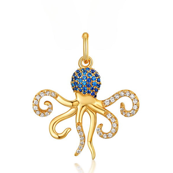 Ocean Series Blue Spinel Zircon Octopus Sterling Silver Pendant