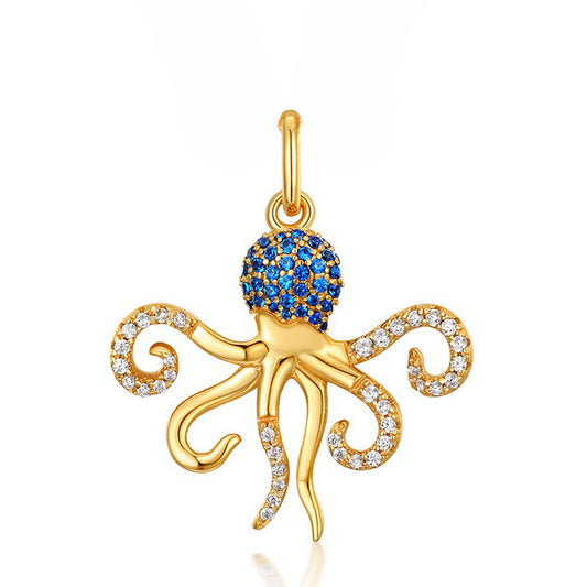 Ocean Series Blue Spinel Zircon Octopus Sterling Silver Pendant