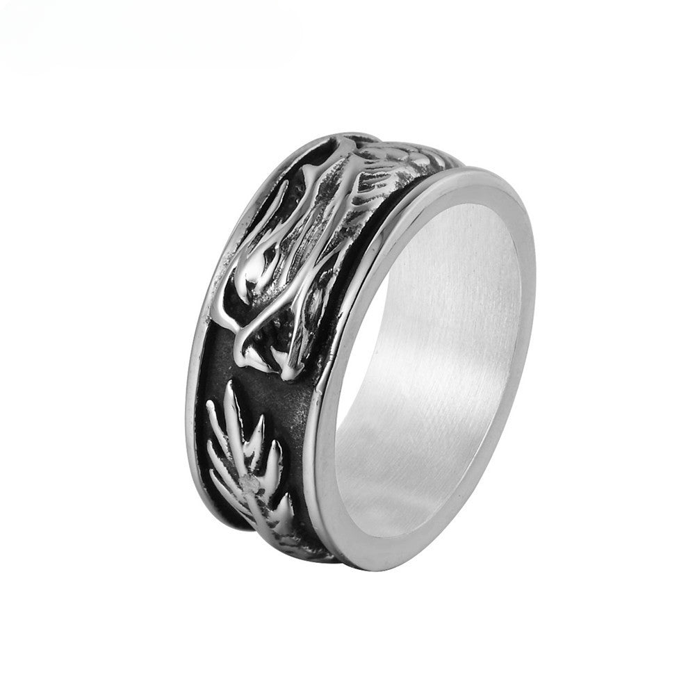 Vintage Chinese Dragon Pattern Titanium Steel Ring for Men