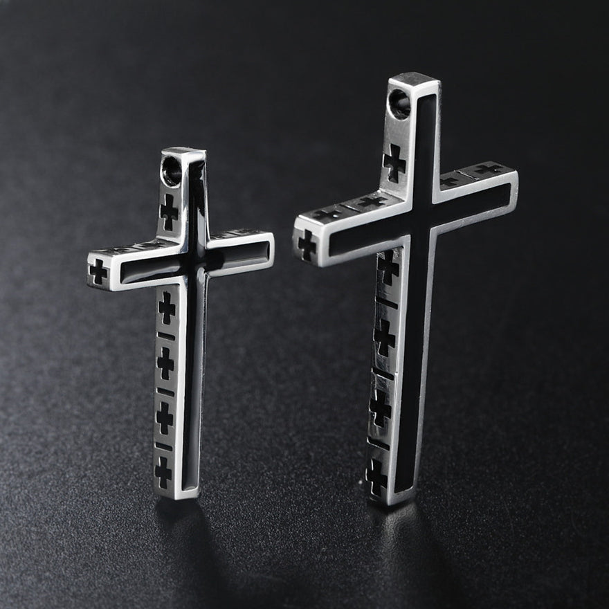 Stylish Black Latin Cross Titanium Steel Necklace for Men