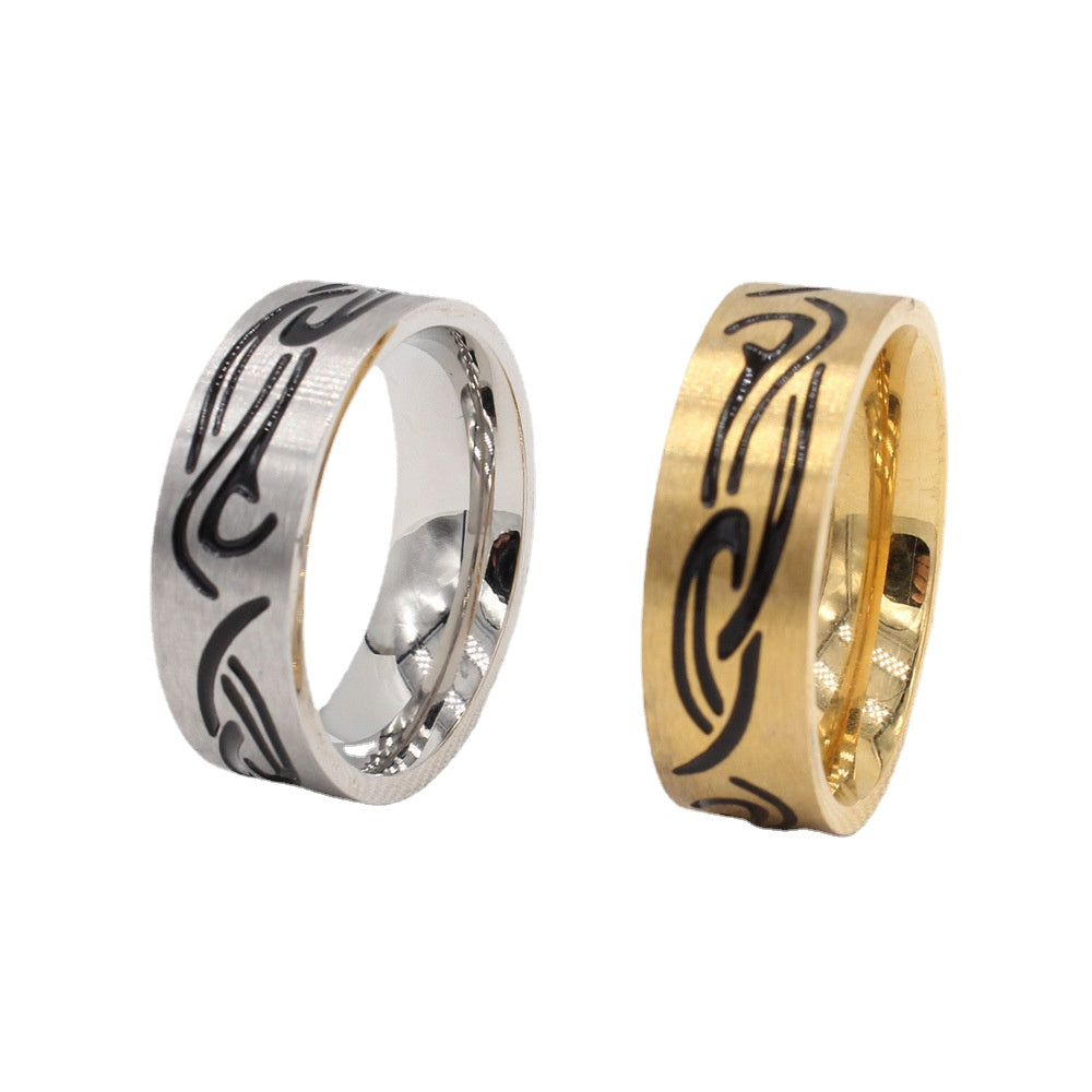 Cold Wind Titanium Steel Men's Ring with a Simple Niche Gothic Totem Design