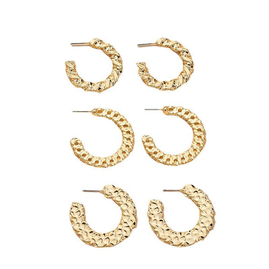 Exaggerated Fashion Earrings Set with Metal Texture Alloy - Wholesale Bundle of 3 Pairs