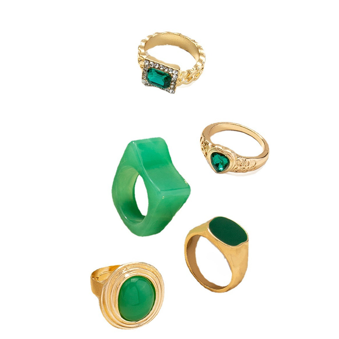 Exquisite Glazed Resin Ring Set - European & American Fashion Jewelry