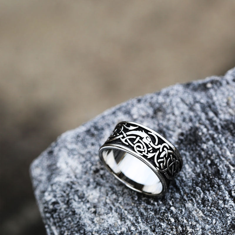 Titanium Steel Viking Ring for Men - Retro European and American Locomotive Design, Domineering Stainless Steel Wholesale Jewelry