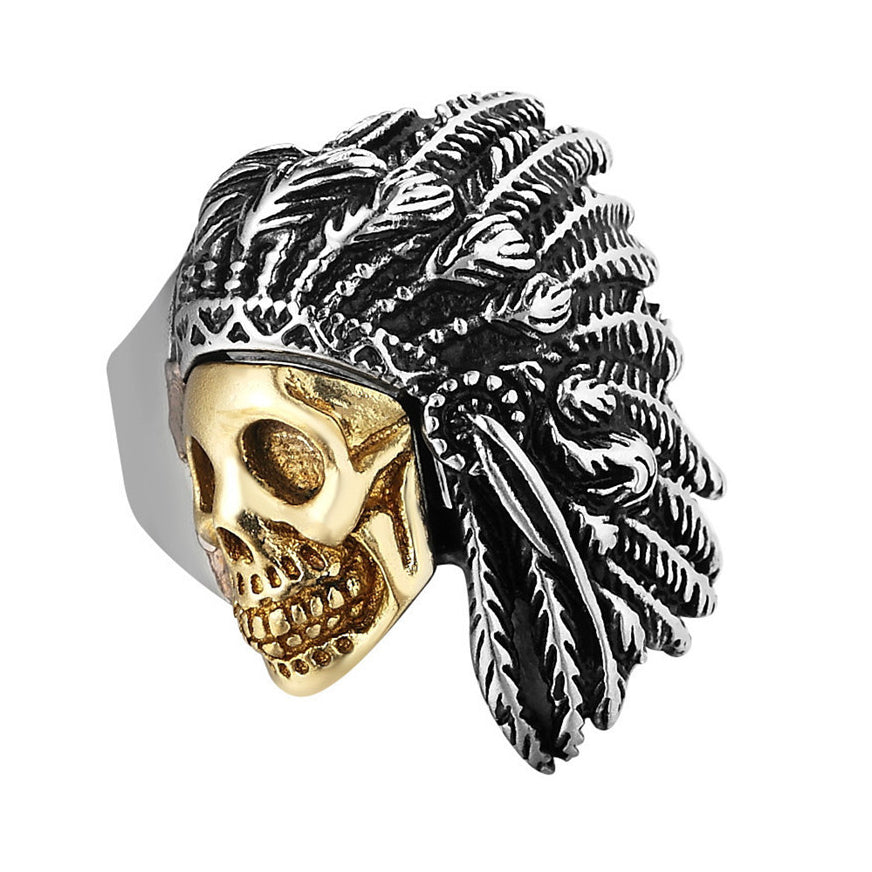 Halloween Indian Skull Warrior Titanium Steel Ring for Men