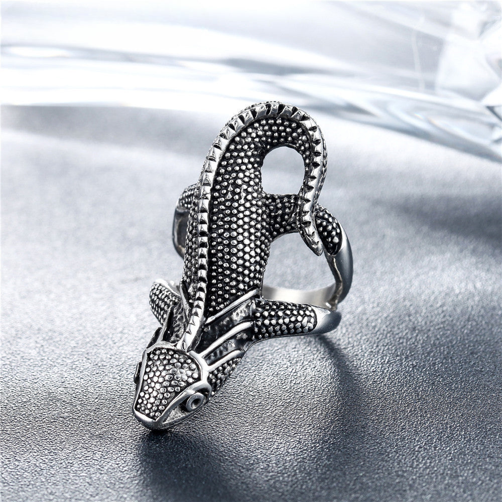 Lizard Double Layer Titanium Steel Ring for Men