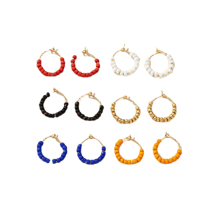 Fashionable Rice Bead Earrings Set - 6 Pairs, Women's Cross-Border Style