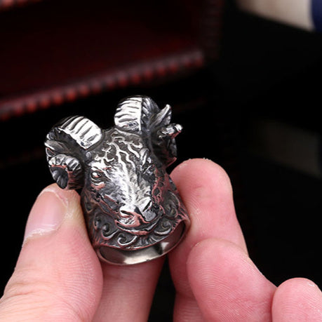 Personalized Titanium Steel Men's Ring - Sheep's Head Design, Stainless Steel Casting Jewelry