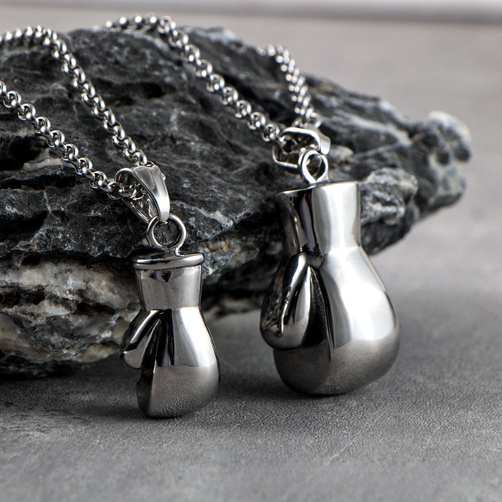 Titanium Steel Men's Pendant Necklace Featuring a Bold Boxing Gloves Design