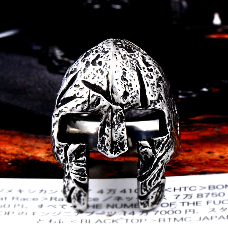 Engraved Titanium Steel Spartan Warrior Mask Ring for Men - Vintage Inspired Jewelry