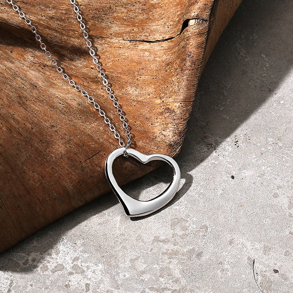 Hollow Heart Shape Pendant Sterling Silver Necklace