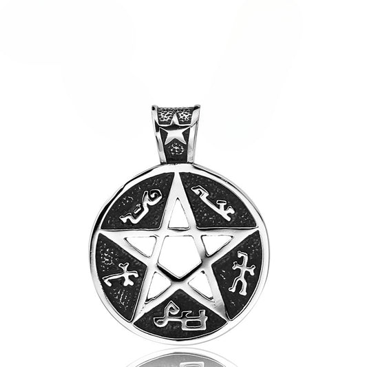 Wholesale Men's Titanium Steel Pentagram Pendant - Hollow Mysterious Symbol Designs