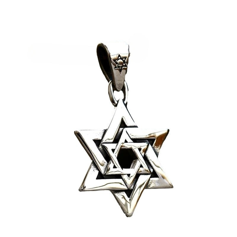 Wholesale Retro Stainless Steel Hexagram Pendant for Men - European and American Fashion Titanium Steel Jewelry