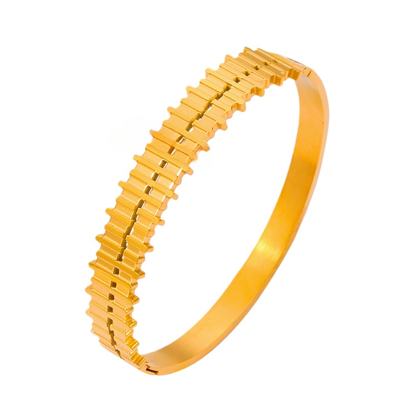 Geometric Texture Zircon Dripping Gold-Plated Titanium Steel Bracelet