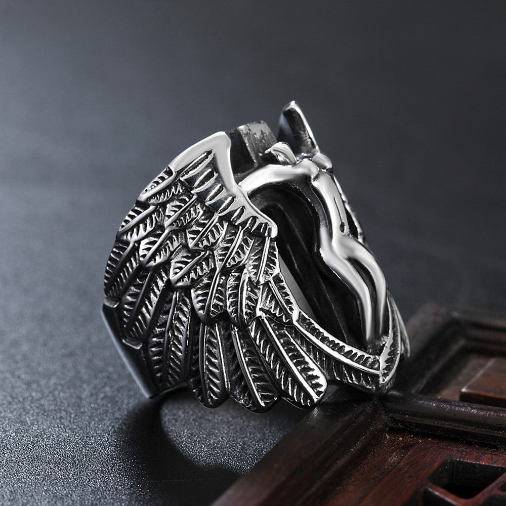 Fallen Angel Crucifix Ultra Wide Titanium Steel Ring for Men