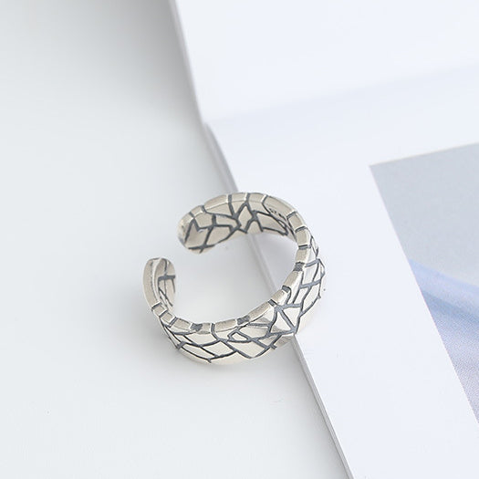 Irregular Crack Pattern Opening Sterling Silver Ring