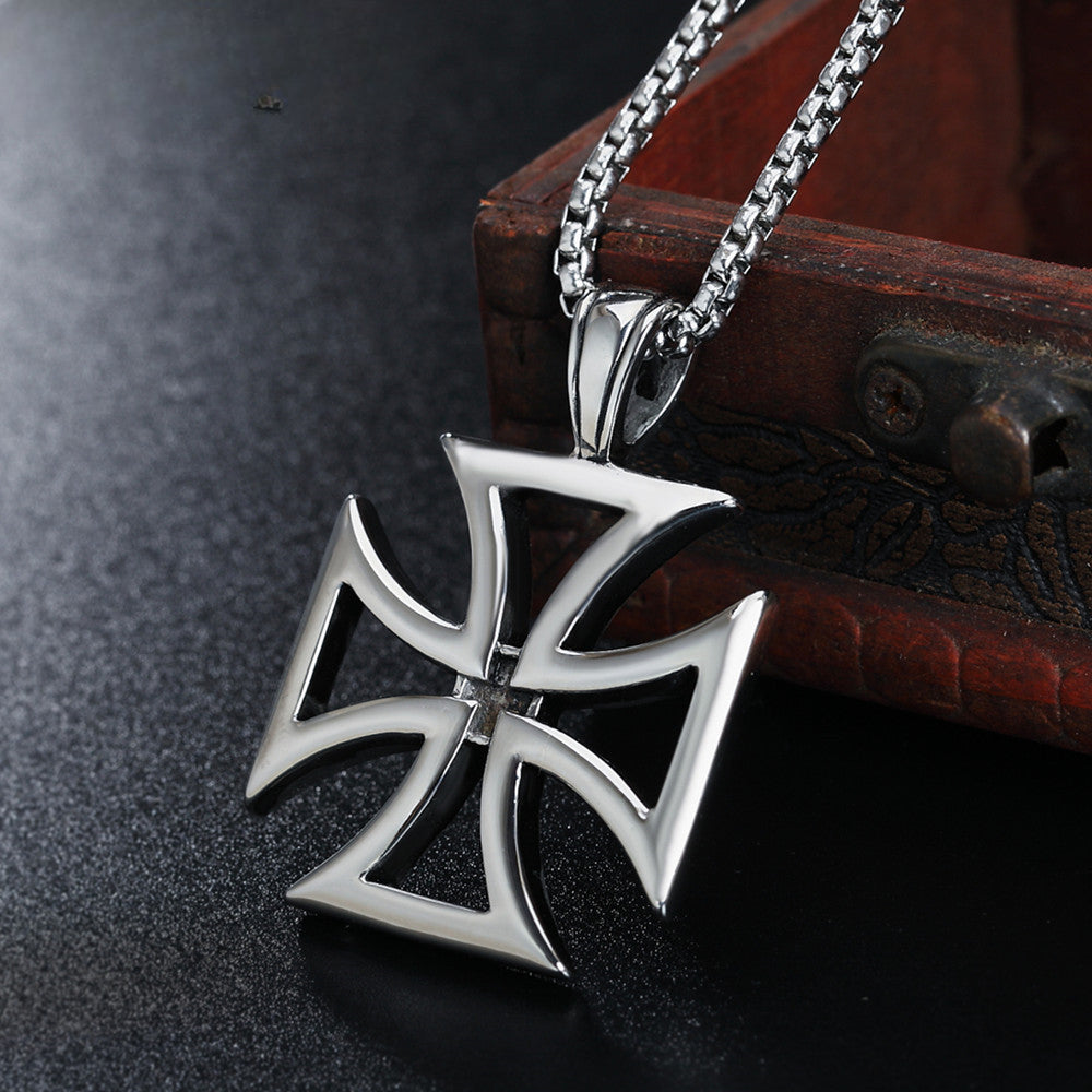 Hollow Teutonic Cross Titanium Steel Necklace for Men